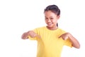 Portrait of young Asian girl wear yellow t-shirt isolated on white