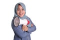 Muslim woman Holding Megaphone, Tough Confident Gesture