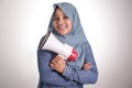 Muslim woman Holding Megaphone, Tough Confident Gesture