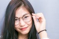 Portrait young asian nerd business woman with hipster glasses cl Royalty Free Stock Photo