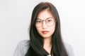 Portrait young asian nerd business woman with hipster glasses cl Royalty Free Stock Photo