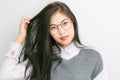 Portrait young asian nerd business woman with hipster glasses cl Royalty Free Stock Photo