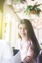 Portrait young Asian pretty business woman smiling and looking camera Royalty Free Stock Photo