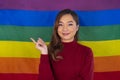 portrait young asian woman bakground blurred lgbt rainbow fla Royalty Free Stock Photo