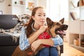 Asian Woman Posing with Dog Royalty Free Stock Photo