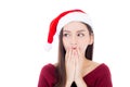 Portrait young asian woman wear santa hat with surprised Royalty Free Stock Photo