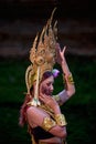 Portrait of a young Asian woman wearing an Apsara dress with ghost face makeup Royalty Free Stock Photo