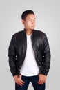 Asian Man Wearing Leather Jacket Royalty Free Stock Photo