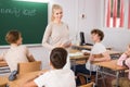 Female teacher giving lesson to children in school Royalty Free Stock Photo