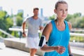 Portrait of young attractive woman running in park Royalty Free Stock Photo