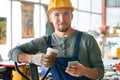 Happy Young Workman on Break Royalty Free Stock Photo