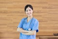 Portrait Young beautiful asian successful female doctor or nurse with stethoscope Royalty Free Stock Photo