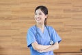 Portrait Young beautiful asian successful female doctor or nurse with stethoscope Royalty Free Stock Photo