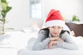 Portrait of young beautiful asian woman with christmas present . Royalty Free Stock Photo