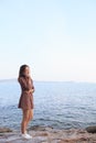 Portrait of young beautiful asian woman talking smart phone at s Royalty Free Stock Photo