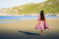 Portrait young beautiful asian woman walk smile and happy on the beach sea and ocean Royalty Free Stock Photo