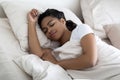 Portrait Of Young Beautiful Black Woman Sleeping In Comfortable Bed At Home Royalty Free Stock Photo