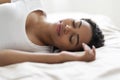 Portrait Of Young Beautiful Black Woman Sleeping In Comfortable Bed At Home Royalty Free Stock Photo