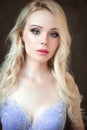 Portrait of young beautiful blonde woman wearing a bra. Close up retouched portrait. Royalty Free Stock Photo