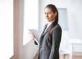 Portrait of young beautiful business woman with documents in the Royalty Free Stock Photo