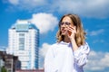 Portrait of a young beautiful business woman in glasses Royalty Free Stock Photo