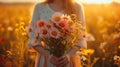 Portrait of a young beautiful girl with fresh cut flowers, in pastel colors, Joyful anticipation of spring Royalty Free Stock Photo