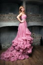 Portrait of young beautiful girl in long pink dress Royalty Free Stock Photo