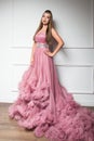 Portrait of young beautiful girl in long pink dress Royalty Free Stock Photo