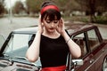 Portrait of a young beautiful girl in a vintage dress. Royalty Free Stock Photo