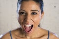 Portrait of young beautiful and happy hispanic woman laughing excited Royalty Free Stock Photo