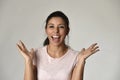 Portrait of young beautiful and happy Latin woman with big toothy smile excited and cheerful Royalty Free Stock Photo