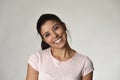 Portrait of young beautiful and happy Latin woman with big toothy smile excited and cheerful