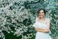 Portrait young beautiful happy woman. Girl bride laughs, smile on face. Emotions joy fun cheerful. Luxury white dress Royalty Free Stock Photo