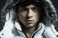 Portrait of the young beautiful man in a white jacke Royalty Free Stock Photo