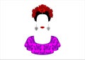 Portrait of the young beautiful mexican woman with a traditional hairstyle. Mexican crafts earrings, crown red flowers