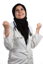 Portrait of young beautiful muslim female doctor celebrating success Royalty Free Stock Photo