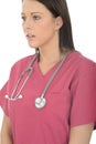 Portrait Of A Young Beautiful Natural Female Doctor With Stethoscope Royalty Free Stock Photo