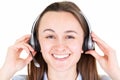 Portrait of young beautiful smiling call center worker young woman Royalty Free Stock Photo