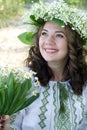 Portrait of a young beautiful in traditional Ukrainian shirt Royalty Free Stock Photo