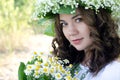 Portrait of a young beautiful in traditional Ukrainian shirt Royalty Free Stock Photo