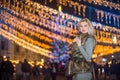 Portrait of young beautiful woman with long fair hair outdoor in cold winter evening. Beautiful blonde girl in winter clothes Royalty Free Stock Photo