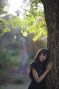 Portrait of young beautiful woman, model of fashion, in nature l
