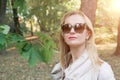 Portrait of a young beautiful woman in sunglases Royalty Free Stock Photo