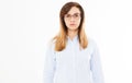 Portrait of young beautiful woman wearing glasses against white background Royalty Free Stock Photo