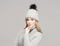 Portrait of a young and beautiful woman in a winter hat Royalty Free Stock Photo