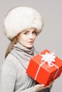 Portrait of a young and beautiful woman in a winter hat Royalty Free Stock Photo