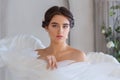 Portrait of a young woman with angel wings close up Royalty Free Stock Photo