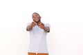Young black guy laughing and pointing fingers Royalty Free Stock Photo