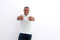 Young black man laughing with pointing fingers Royalty Free Stock Photo