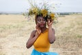 Portrait of a young black woman, model of fashion